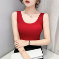 miduo Womens Slim Fit Scoop Neck Lace Trim Ribbed Knit Tank Top Red Size L by Deal US