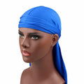 Cotton Stretchable Durag 360 Waves Extra Long Tail Wide Straps Headwrap Blue by Deal US