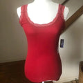 miduo Womens Slim Fit Scoop Neck Lace Trim Ribbed Knit Tank Top Red Size L by Deal US