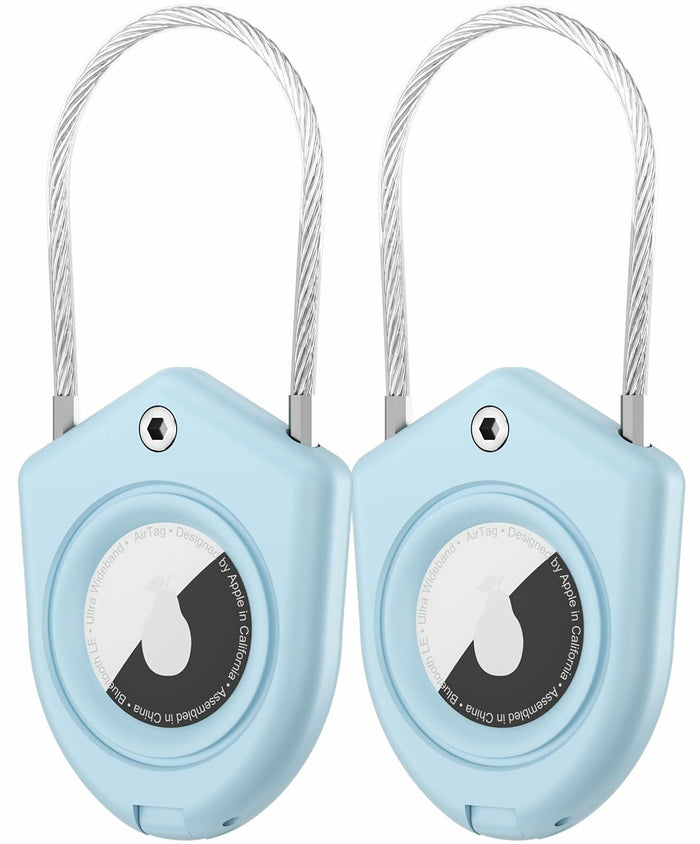 TUXON Airtag Holder Keychain with Wire Cable Blue 2 Pack Secure Lock Case by Deal US