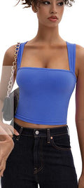 MOSSROZZ Crop Tank Top Ribbed Athletic Wide Strap Navy Blue Size M by Deal US