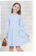 WULFUL Girls Sweater Dress Long Sleeve Button Pleated Knit Light Blue Size 7-8Y by Deal US