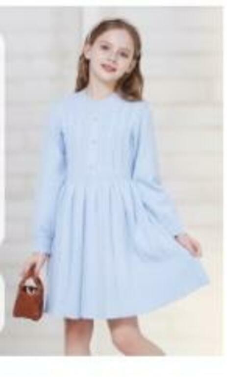 WULFUL Girls Sweater Dress Long Sleeve Button Pleated Knit Light Blue Size 7-8Y by Deal US