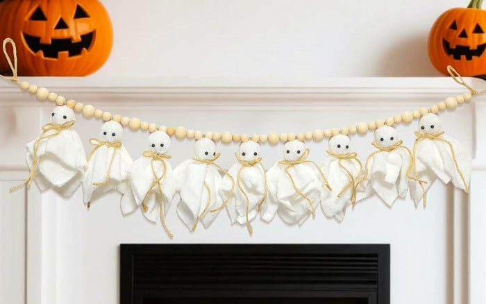 LGGbaodan Handmade Halloween Ghost Wooden Beads Garland 7.2Ft White Decor by Deal US