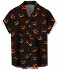 whoinshop Men Halloween Cartoon Button Up Shirt Short Sleeve Smiling Face L by Deal US