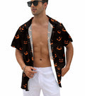 whoinshop Men Halloween Cartoon Button Up Shirt Short Sleeve Smiling Face L by Deal US