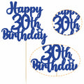 Gyufise Happy 30th Birthday Cake Topper Glitter Blue 1Pc by Deal US