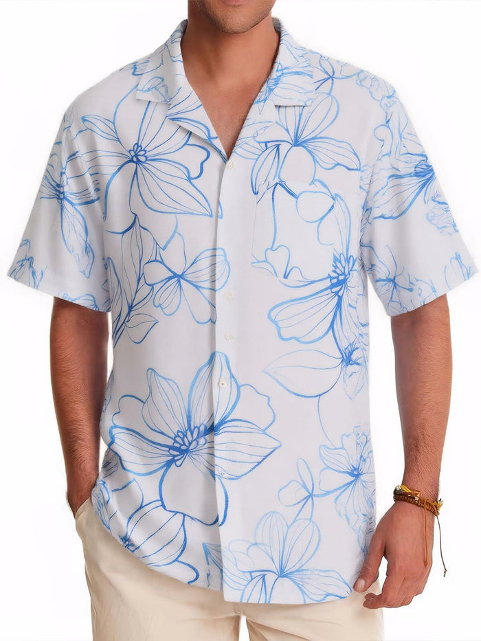 ALLOVIN Mens Hawaiian Shirt Floral Button Down Blue White XL by Deal US