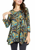 ENMAIN Plus Size Tunic Top Women 3/4 Sleeve V Neck Paisley Flare Size XX-Large by Deal US
