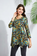 ENMAIN Plus Size Tunic Top Women 3/4 Sleeve V Neck Paisley Flare Size XX-Large by Deal US