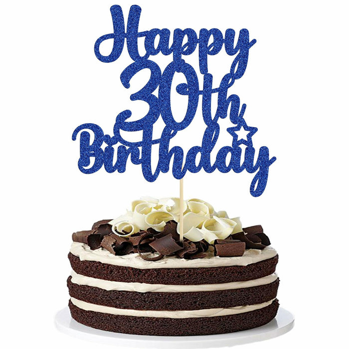Gyufise Happy 30th Birthday Cake Topper Glitter Blue 1Pc by Deal US