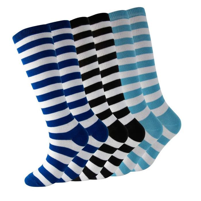 Cerebro Kids Knee High Athletic Cotton Socks Striped 3 Pairs Blue 6-10Y by Deal US