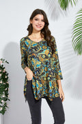 ENMAIN Plus Size Tunic Top Women 3/4 Sleeve V Neck Paisley Flare Size XX-Large by Deal US