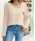 BMJL Womens Asymmetrical Neck Long Sleeve Blouse Beige Size XL by Deal US