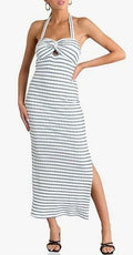 Wenrine Womens Summer Striped Halter Neck Maxi Dress Aarmy Green Size M by Deal US