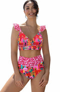 SPORLIKE Women High Waisted Triangle Bikini Cross Back Swimwear Castle Print M by Deal US