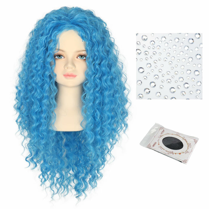 Miss U Hair Girls Long Curly Blue Wig Child Size by Deal US