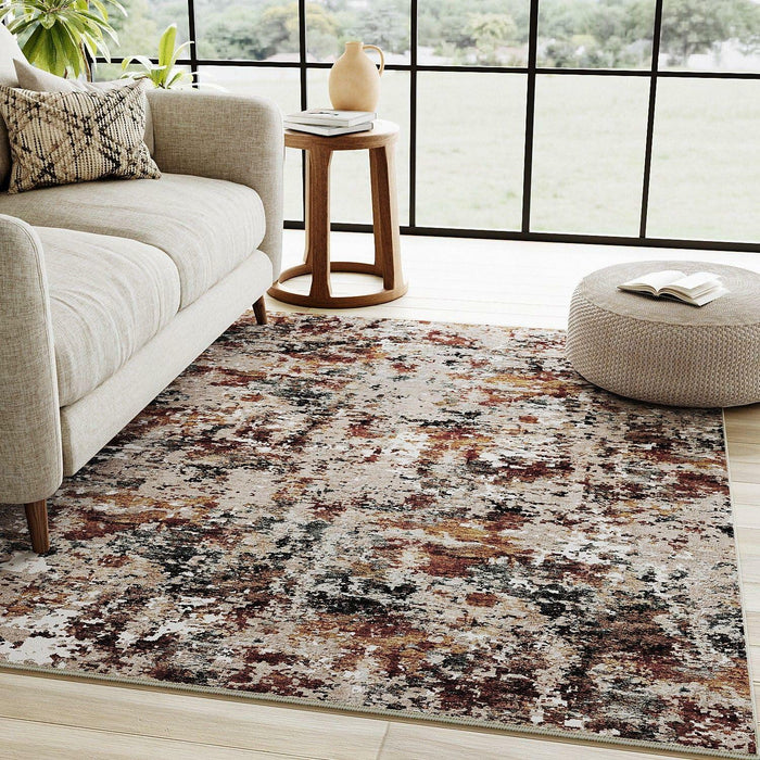 PureCozy 3x5 Taupe Vintage Floral Washable Low Pile Area Rug Classic by Deal US