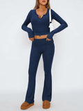 FAIRY SEASON Womens 2PC Lounge Set V Neck Top Flare Pants Blue Size XS by Deal US