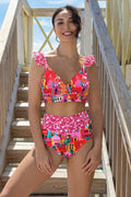SPORLIKE Women High Waisted Triangle Bikini Cross Back Swimwear Castle Print M by Deal US