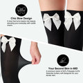 YIGETA Knee High Socks Bow Hold-ups Snag-Resistant Black White by Deal US