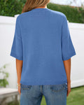 BTFBM Women's Short Sleeve Button Up Cardigan Sweater Blue Size S by Deal US