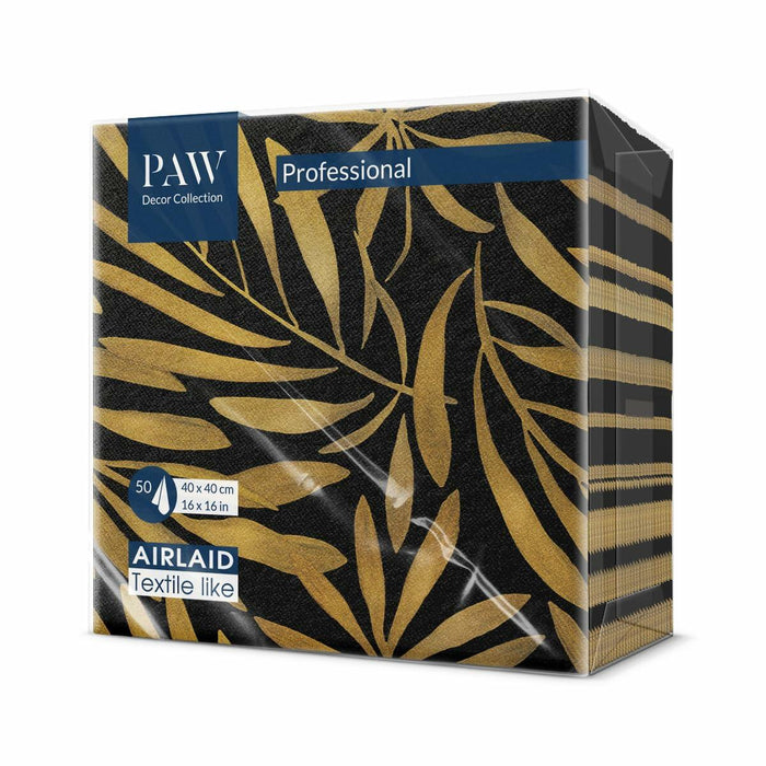 PAW Linen-Feel Paper Napkins 16x16 Golden Leaves Design 50 Pieces by Deal US