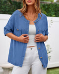 BTFBM Women's Short Sleeve Button Up Cardigan Sweater Blue Size S by Deal US
