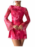 Milumia Women's Floral Bell Sleeve Mini Dress Boat Neck Pink Size M by Deal US