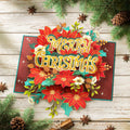 POPWOW Christmas Floral Poinsettia 3D Pop Up Card 5x7 with Envelope by Deal US