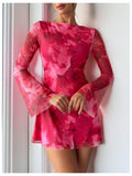 Milumia Women's Floral Bell Sleeve Mini Dress Boat Neck Pink Size M by Deal US