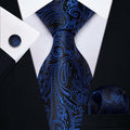 YourTies Mens Blue Silk Paisley Tie Set Necktie Pocket Square Clip Cufflinks by Deal US