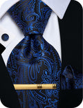 YourTies Mens Blue Silk Paisley Tie Set Necktie Pocket Square Clip Cufflinks by Deal US