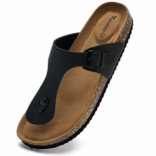 Torotto Flip Flops Thong Sandals Cork Footbed Adjustable Black Size 44 by Deal US