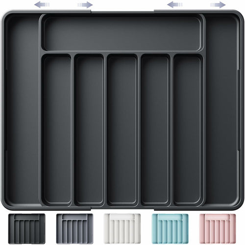 Kitsure Adjustable Cutlery Drawer Organizer Tray 7 Compartments Black by Deal US