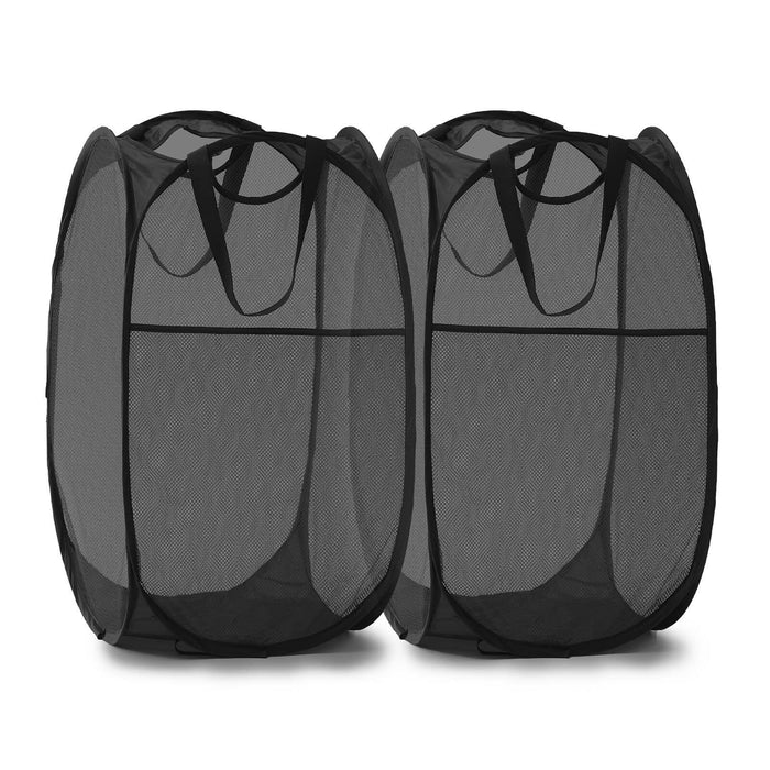 TECHMILLY Collapsible Mesh Laundry Hamper Pop Up w/Handles 2 Pack Black by Deal US
