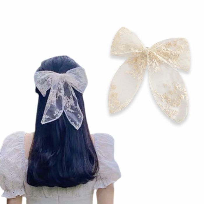 ASIJUNTYECHO Large Lace Hair Bows for Girls Women Tulle Jacquard Clips by Deal US