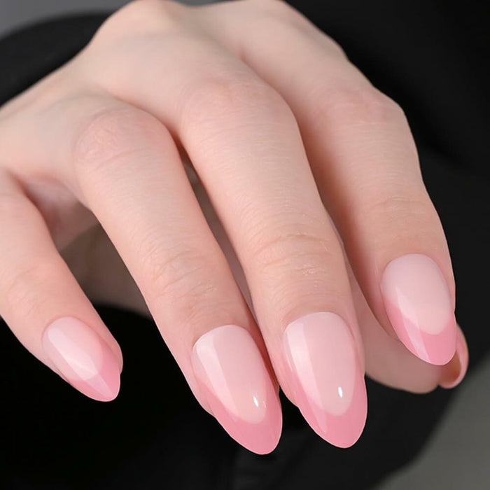XZMeiLun Rose Pink French Tip Press On Nails Short Almond 30 Pcs by Deal US