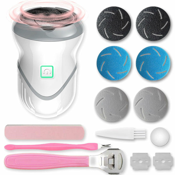 NKJVE Electric Foot File Callus Remover 3 Heads 2 Speed White Rechargeable by Deal US
