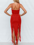 Mizoci Women's Sexy Summer Y2k Ruched Bodycon Dress Spaghetti Strap Red Size S by Deal US