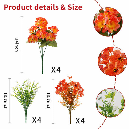 WOBUBU 14'' Artificial Fall Flowers 12 Bundles Orange UV Resistant by Deal US