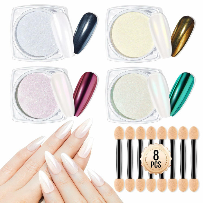MEFA White Pearl Chrome Nail Powder 4 pcs Mirror Effect Pearlescent Pigment by Deal US