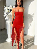 Mizoci Women's Sexy Summer Y2k Ruched Bodycon Dress Spaghetti Strap Red Size S by Deal US