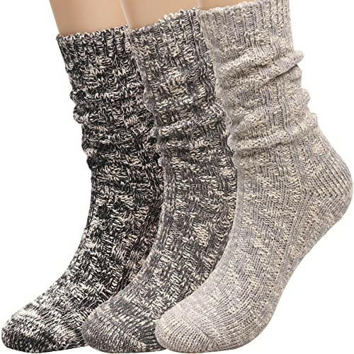 3 Pairs Women Winter Wool Cable Knit Crew Knee High Socks Acrylic Blend B03 by Deal US