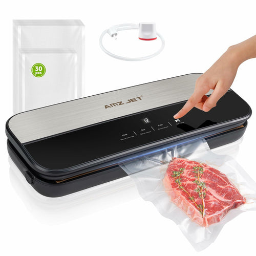 Amz Jet Food Sealer Vacuum Sealer Stainless Steel LED Touch 50Bags Grayish Black by Deal US
