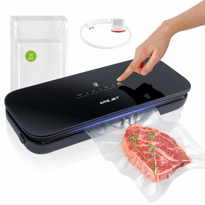 Amz Jet Vacuum Sealer Food LED Touch Digital Display Tempered Glass Black 50Bags by Deal US