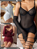popiv Lingerie Mesh Babydoll Lace Chemise Sleepwear Dress White Size L by Deal US