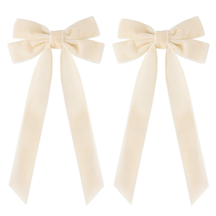 Aileam 2PCS Velvet Hair Bows Ivory Beige Big Fall Alligator Clips by Deal US