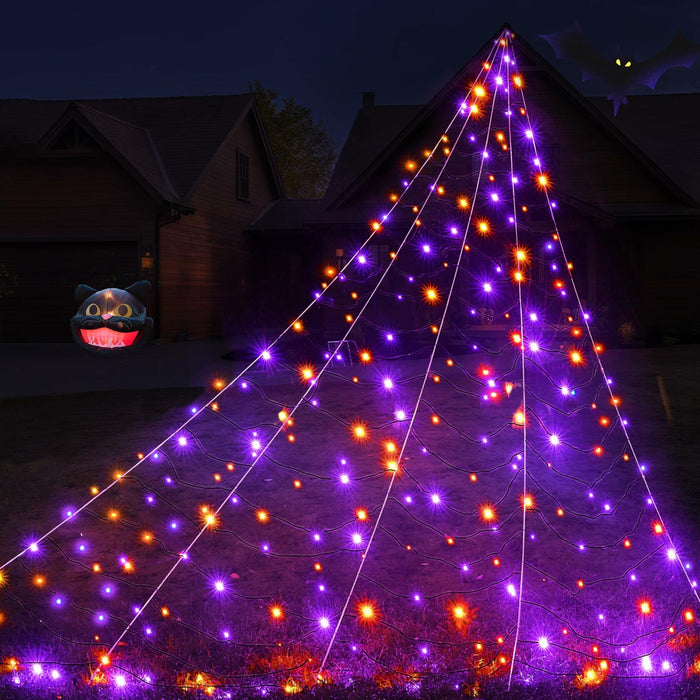 BlcTec Halloween Outdoor Spider Web 19.7x14.7ft White 250 LED Purple Orange by Deal US