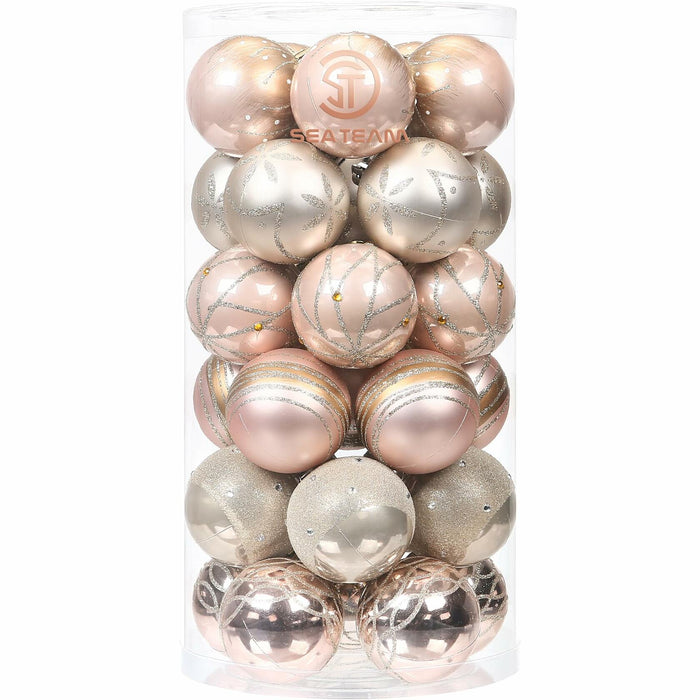 Sea Team 60mm Rose Gold Painted Sparkling Christmas Ornaments Balls 30pcs by Deal US
